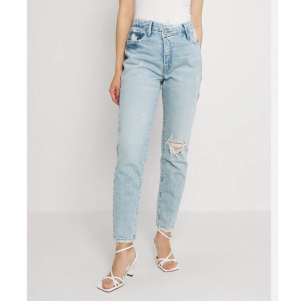 Good American Good Classic Crossover Waist Light Blue Straight Leg Jeans 16